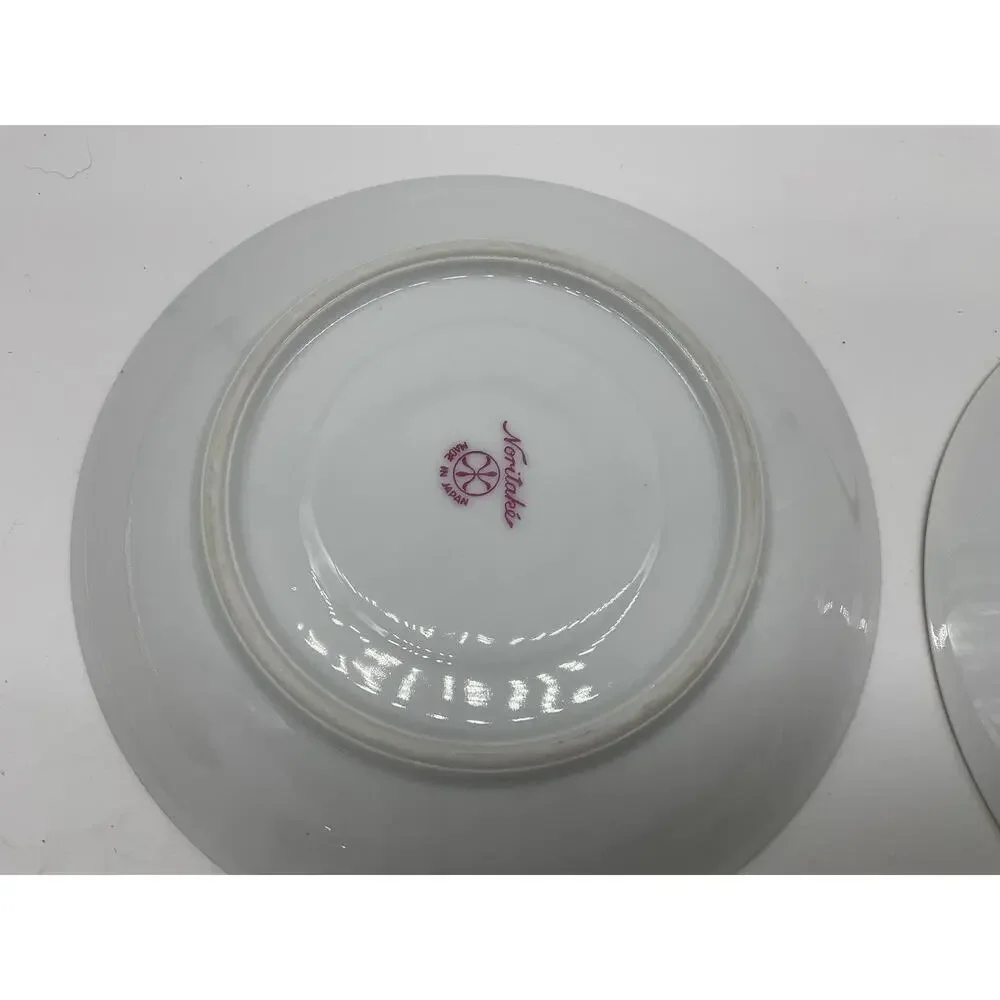 Noritake Saucers Set 2 Black Lavender Gold Trim‎ Japan Porcelain China Vintage